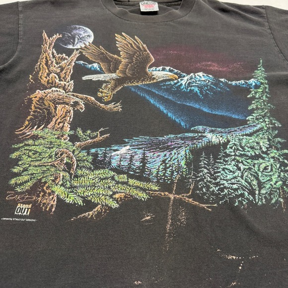 VTG 1993 Stand Out Designs Hidden Eagle Tee XL Black American Eagle Nature - Picture 7 of 16